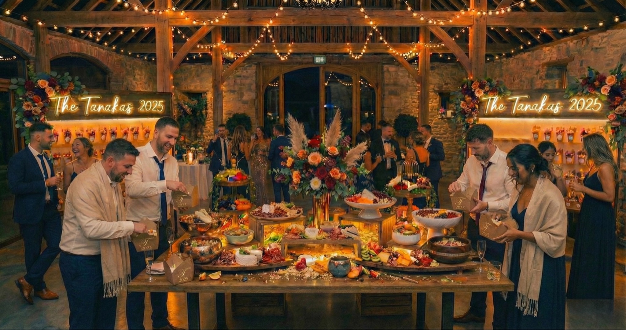 Wedding grazing table with custom signage